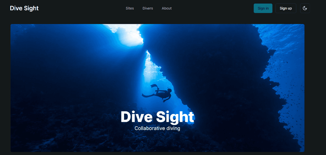 Image of the front page of the Dive Sight web app